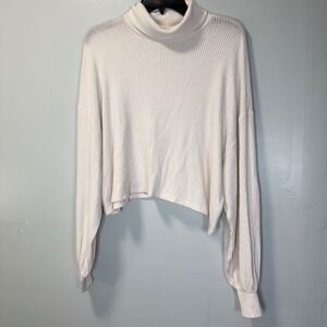 Hollister‎ Womens Ribbed Turtleneck Sweater Ivory White Cropped Oversized Medium